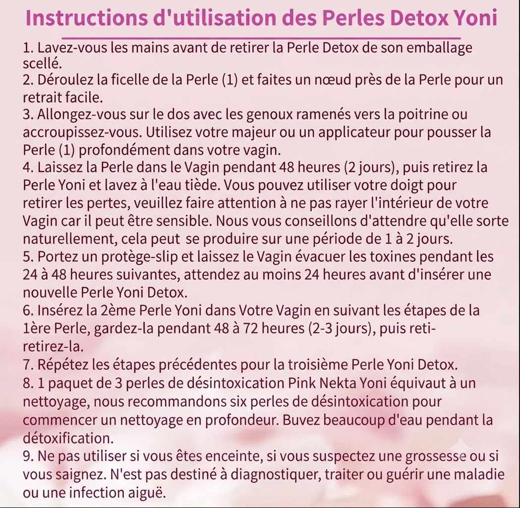 Instructions d'utilisation Perles Detox Yoni